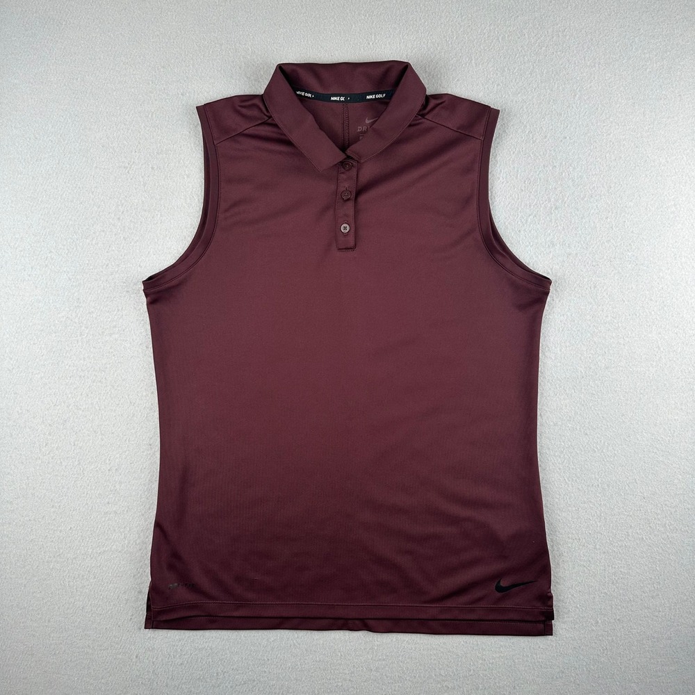 Nike Golf Polo Womens Large Burgundy Sleeveless Dri-FIT 884873-652